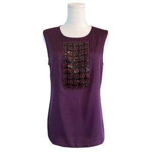 Leon Max Limited Edition Eggplant Silk Beaded Sleeveless Blouse - Size (2) Small